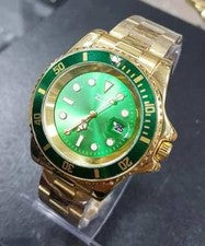 Orologio Polso Zcc Sub Uomo Analogico Quarzo Datario Dorato Verde lac
