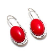 Piedra preciosa de coral rojo 925 joyería de plata esterlina pendiente tamaño...