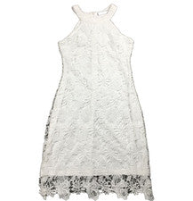 Vestido de encaje de ganchillo Yikomi para mujer talla 4 blanco cuello halter forrado nuevo sin etiquetas
