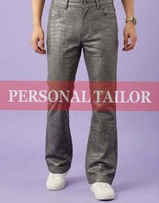 Pantalón de mezclilla de cuero de cocodrilo gris piel de cordero para hombre estilo corte bota 5 bolsillos