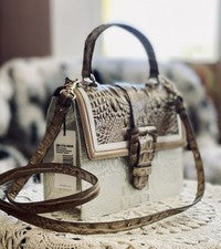 Cartera Brahmin Hallie de cuero en relieve de dos tonos con correa desmontable nueva con etiquetas