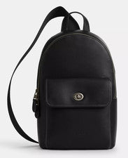 Mochila de cuero Coach Turnlock Sling Pack ~NUEVA CON ETIQUETAS~ CAJ72 negra