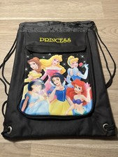 Mochila con cordón para princesas Disney Bolso de mano negro Bolsillo con cremallera