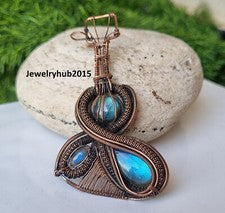 Colgante de labradorita envuelto en alambre piedras preciosas envoltura de alambre diseñador y elegante colgante