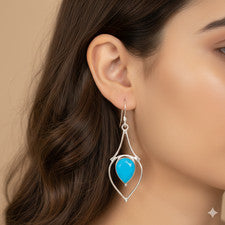 Pendientes de piedras preciosas étnicas de calcedonia azul - plata de ley 925 forjada a mano t308