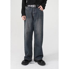 Pantalones de mezclilla sueltos informales de moda de hip-hop calle lavado recto para hombre