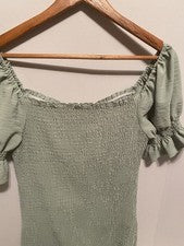Mini Vestido Onetheland Para Mujer Verde Fuera del Hombro con Volantes Talla Grande