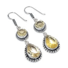 Pendientes de joyería de plata de ley 925 con piedras preciosas de cuarzo limón tamaño 2" para regalo