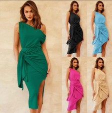 Vestido lápiz irregular paquete de cadera sin mangas de un hombro de moda para mujer