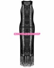 Maxi Vestido Largo Sexy Cindy Moda Mujer Verano Playa Ropa Ver A Través Vendaje