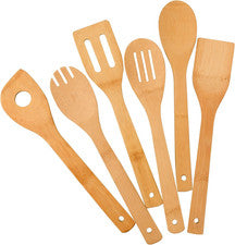 Utensilios de cocina de bambú, 6 piezas espátula antiadherente con asas juego resistente al calor.