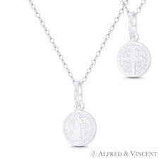 Colgante medalla reversible de plata de ley 925 de 10 mm de San Benito de Nursia y cruz