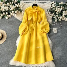 Moda Para mujeres Vestido con moño con cordones Linterna Manga Larga Otoño Cintura Alta Vestidos