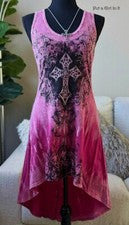 EE. UU. Nuevo VOCAL Mujer CRISTAL FUCSIA ROSA CORBATA TEÑIDA CAMISA TÚNICA CAMISETA SIN MANGAS S M