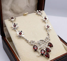 Collar de plata de ley 925 granate rojo piedras preciosas hecho a mano joyería S-18"