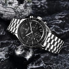 Reloj de acero inoxidable para hombre, cronógrafo de cuarzo de calidad