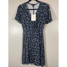 Vestido envolvente floral azul marino 41 Hawthorn para mujer manga corta pequeño WGK70451 NUEVO CON ETIQUETAS
