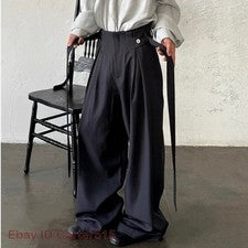 Pantalones japoneses sueltos de pierna ancha estilo callejero para hombre pantalones informales unisex
