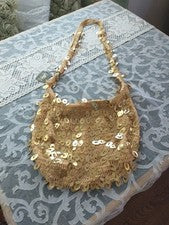 Bolso de hombro de noche para mujer con bolsillo forrado con cuentas lentejuelas de red tono dorado G 14