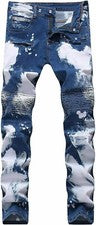 Pantalones de mezclilla para hombre DANT BULUN rasgados ajustados calce recto motociclista con cremallera decoración W40