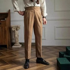 Hombres Cintura Alta Gurkha Estilo Británico Nápoles Pantalones Rectos Informales Retro Pantalones