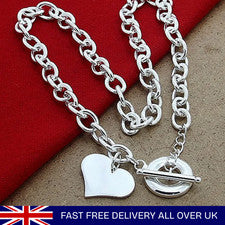 Collar de cadena gruesa de corazón sólido de plata de ley 925 para mujer y regalo para mujer