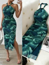 Vestido largo de mujer de moda con escote de hombro abierto