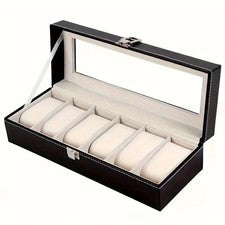 Caja de reloj de cuero PU con 6 ranuras Estuche de reloj Almacenamiento de joyas Reloj Vitrina Regalo