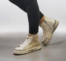 Zapatillas altas Rebecca White Z51 placa dorada cuero auténtico plantilla intercambiable