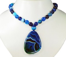 Collar/colgante de piedra curativa de ágata azul