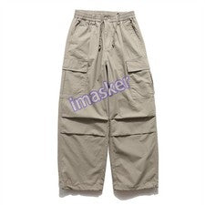 Pantalones largos sueltos con bandas al tobillo plisados cargo estilo retro para hombre bolsillos talla