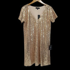 Mini Vestido Lulus Lentejuelas Doradas Para Mujer Pequeño Glamour Fiesta Niña Año Nuevo Cuello en V Nuevo con Etiquetas
