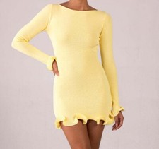 Para mujeres Moda Informal Borde Ondulado Vestido Apretado Tejido Falda Manga Larga