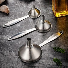 Juego de 3 tolvas de acero inoxidable con mango largo para líquidos de cocina