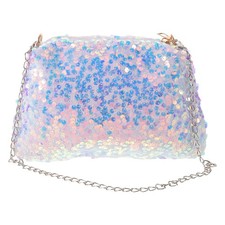 Bolso de Hombro Plateado Lentejuelas - Bolso Bandolera Pequeño Holográfico Cadena para