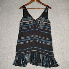 Vestido Gitano Arena Para Mujer Pequeño Negro Rayas Encaje Cuello en V Bordado Volantes Nuevo con Etiquetas
