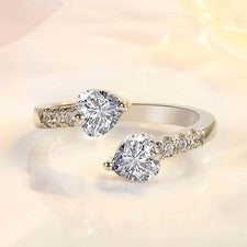 Anillo Ajustable Doble Corazón Plata de Ley 925 Mujeres Niñas Joyería Regalos Reino Unido