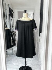 Vestido Mujer Negro Manga Corta Colorido Pom Pom Estilo Mexicano Talla M ¿Di qué?