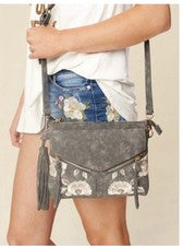 Bolso Bandolera Altar'd State Cartera Cierre Mag Gris Imitación Cuero Bordado Nuevo con Etiquetas