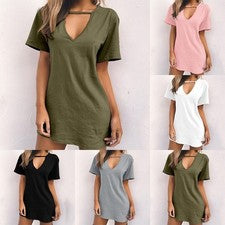 Vestido para mujer Everyday manga corta con cuello en V profundo cuello colgante y liso