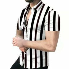Camiseta Con Botines Hombres Negro Blanco Moda Raya Manga Corta Informal Rayas Top