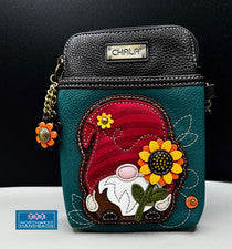 GNOME GIRASOL TELÉFONO CELULAR BANDOLERA BOLSO TURQUESA CHALA