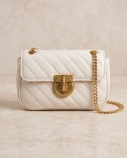 Bandolera acolchada blanca pequeña Scarleton para mujer correa de cadena bloqueo giratorio dorado HW