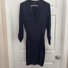 Vestido Design 365 para mujer talla L azul hasta la rodilla manga larga con lengüeta enrollable nuevo con etiquetas