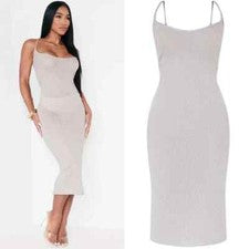 Vestido PrettyLittleThing Mujer Gris Tiras Texturizado Transparente Midaxi Talla 6 Nuevo Con Etiquetas