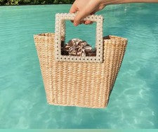 Bolso de Mano Para Mujer Tejido de Paja con Mango de Perla Playa Verano Vacaciones Comprador Reino Unido