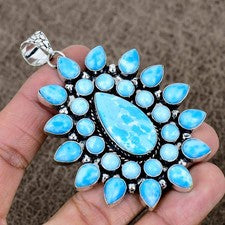 Colgante Larimar Piedras Preciosas Hecho a Mano Plata de Ley 925 Joyería Regalo para Ella
