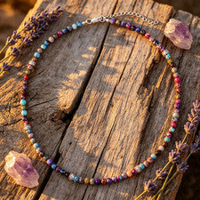 Collar gargantilla con cuentas de piedra de chakra multicolor joyería curativa boho para mujer