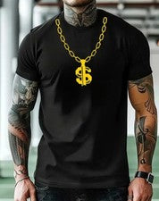 Camiseta gráfica de cadena dorada para hombre elegante vibrante estilo suave ropa para adultos