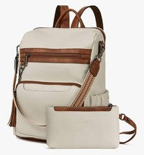 BOSTANTEN Mujer Mochila de Cuero Viaje Moda Diseñador Off White Bolso Tostado